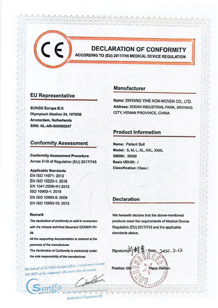 China Xinyang Yihe Non-Woven Co., Ltd. zertifizierungen