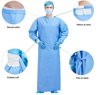 Reinforced Disposable Surgical Gown With Utrosonic Welding For Operating Gown 30-50gsm